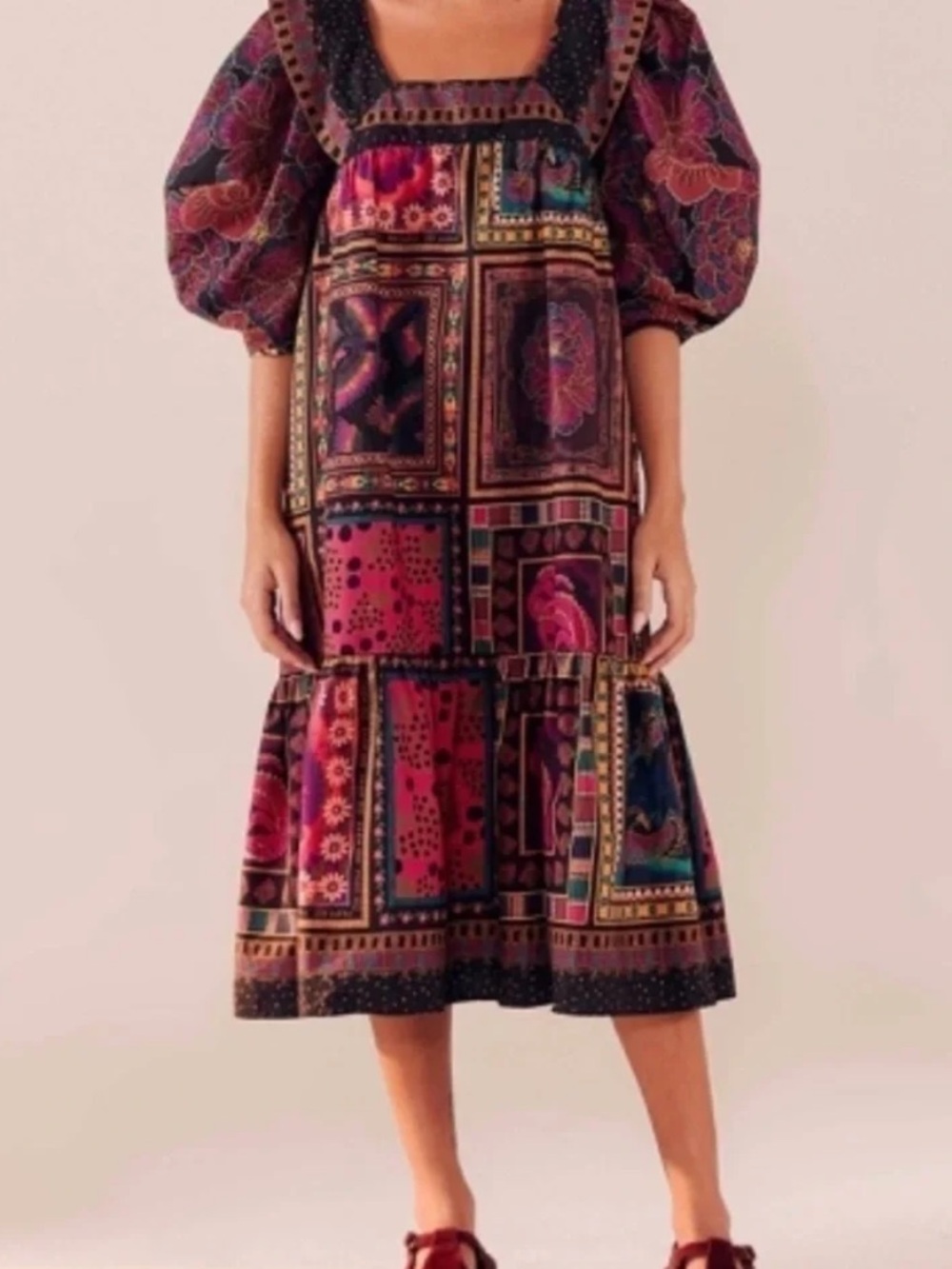 NWT Farm Rio Mixed Scarves Frill Midi Dress XS
